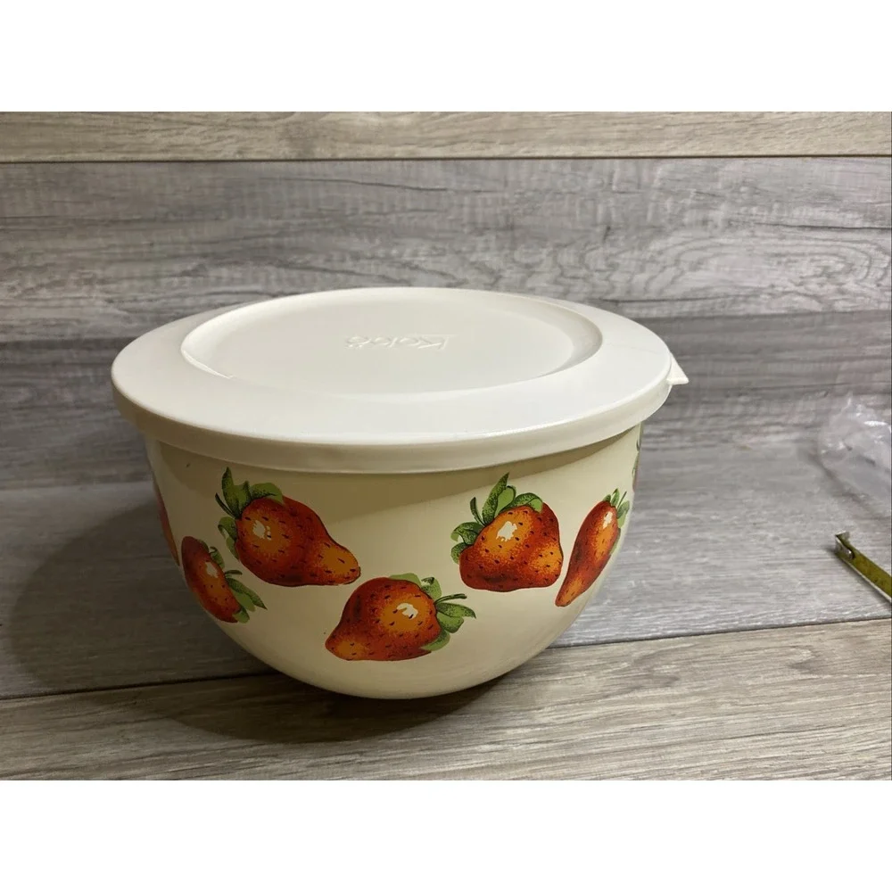 Vintage Kobe Mixing Bowl Enamel On Metal Strawberry 8